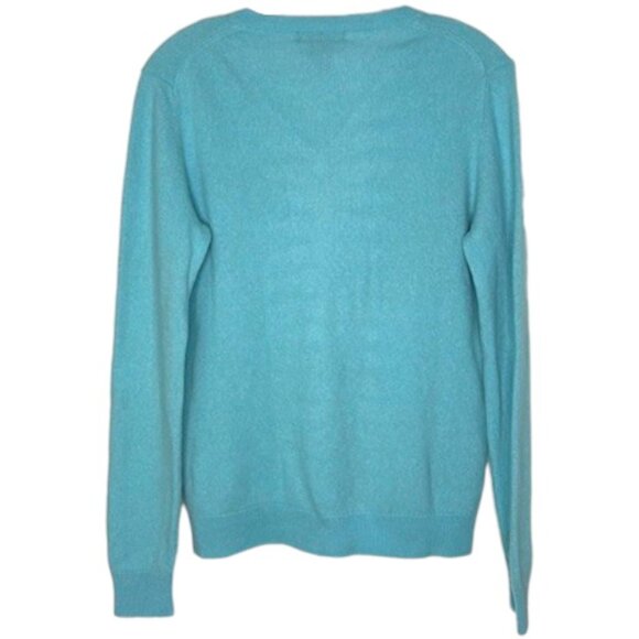 Lord & Taylor 100% Cashmere Long Sleeved V-Neck Sweater - Robin's Egg Blue - XL - Picture 5 of 9
